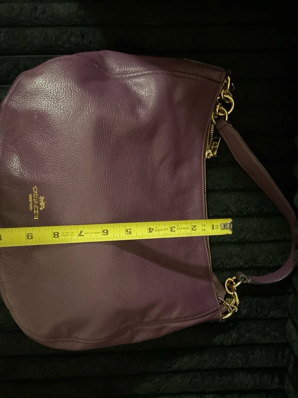 Coach Pebbled Leather Shoulder Bag in Plum with Gold Hardware
